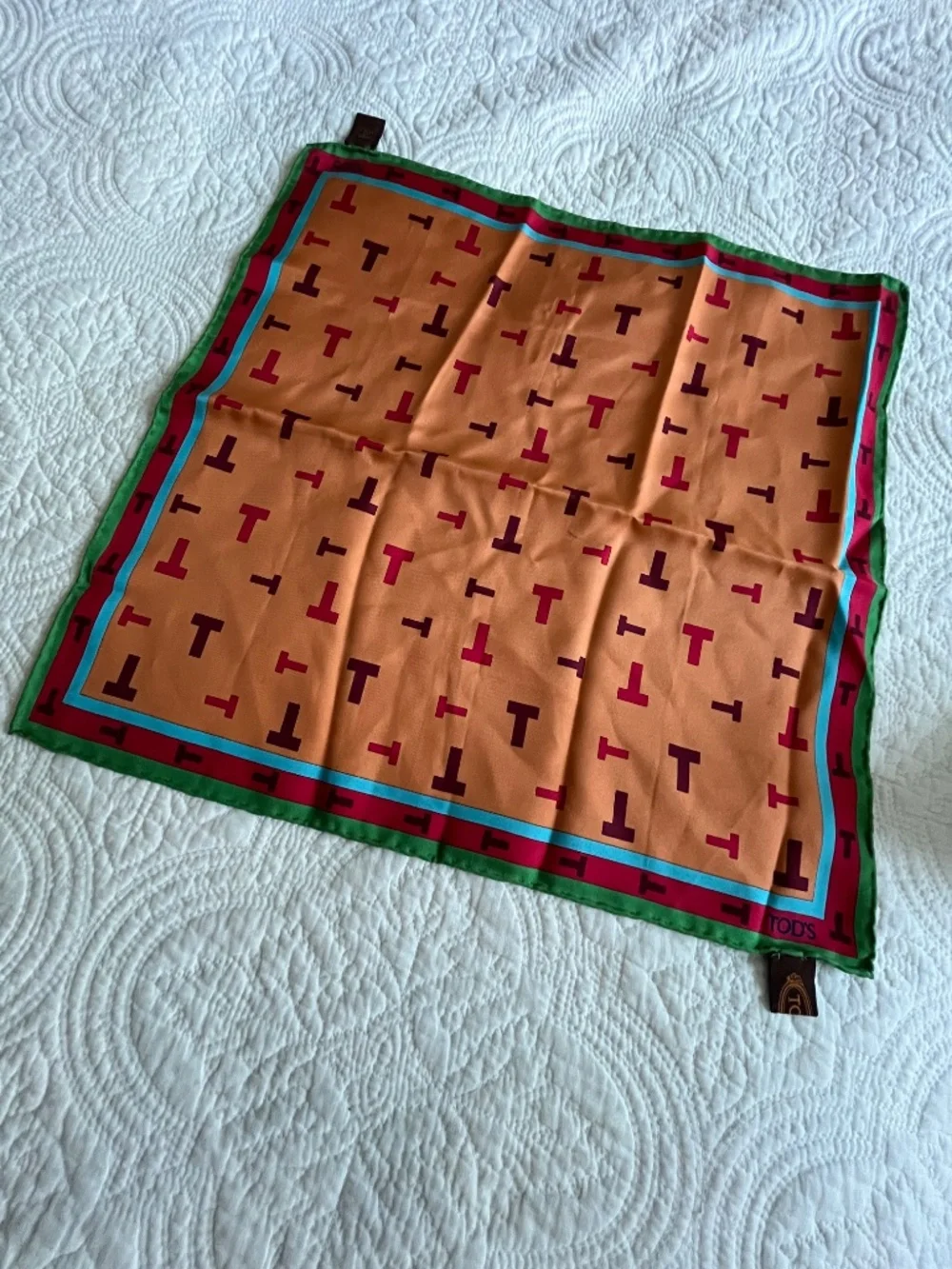 Tod's Orange, Pink,  and Green Silk Scarf
